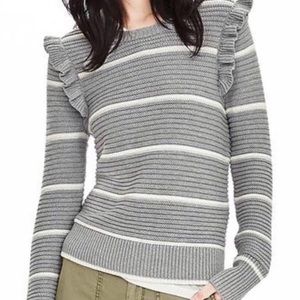 Banana Republic Gray White Ruffle Sweater xs